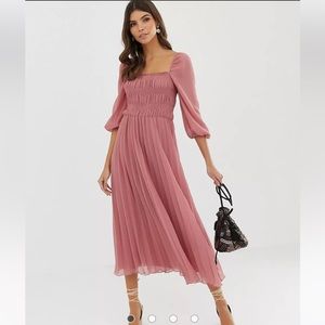 ASOS DESIGN shirred pleated midi dress size 10